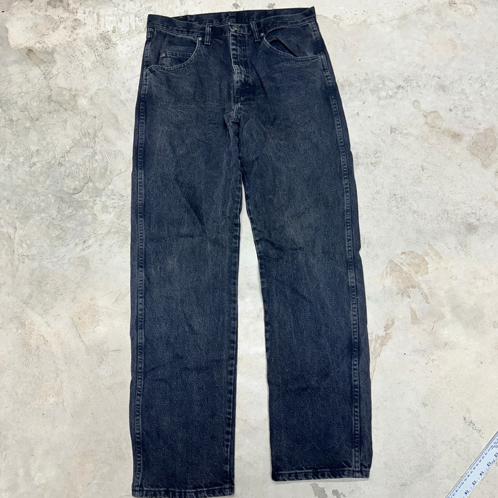 Wrangler Mens Jeans Black Wash‎ Denim Straight Leg Rugged Wear Size 34x34